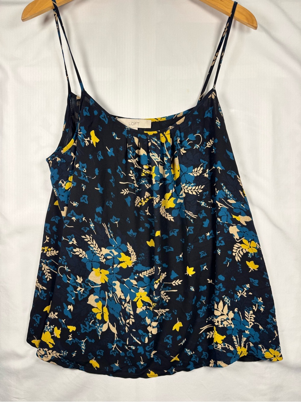 LOFT Navy Spaghetti Strap Camisole with Blue & Yellow Floral Print SZ XL EUC
